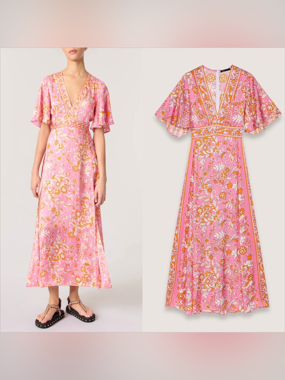 Maje floral pattern maxi dress leg slits
